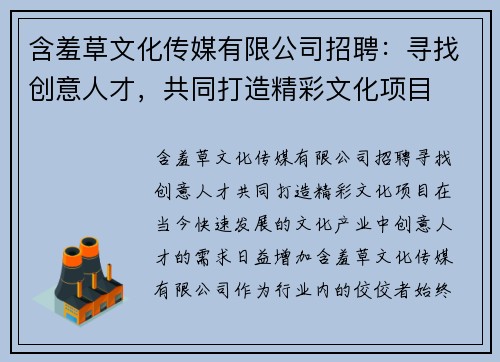 含羞草文化传媒有限公司招聘：寻找创意人才，共同打造精彩文化项目